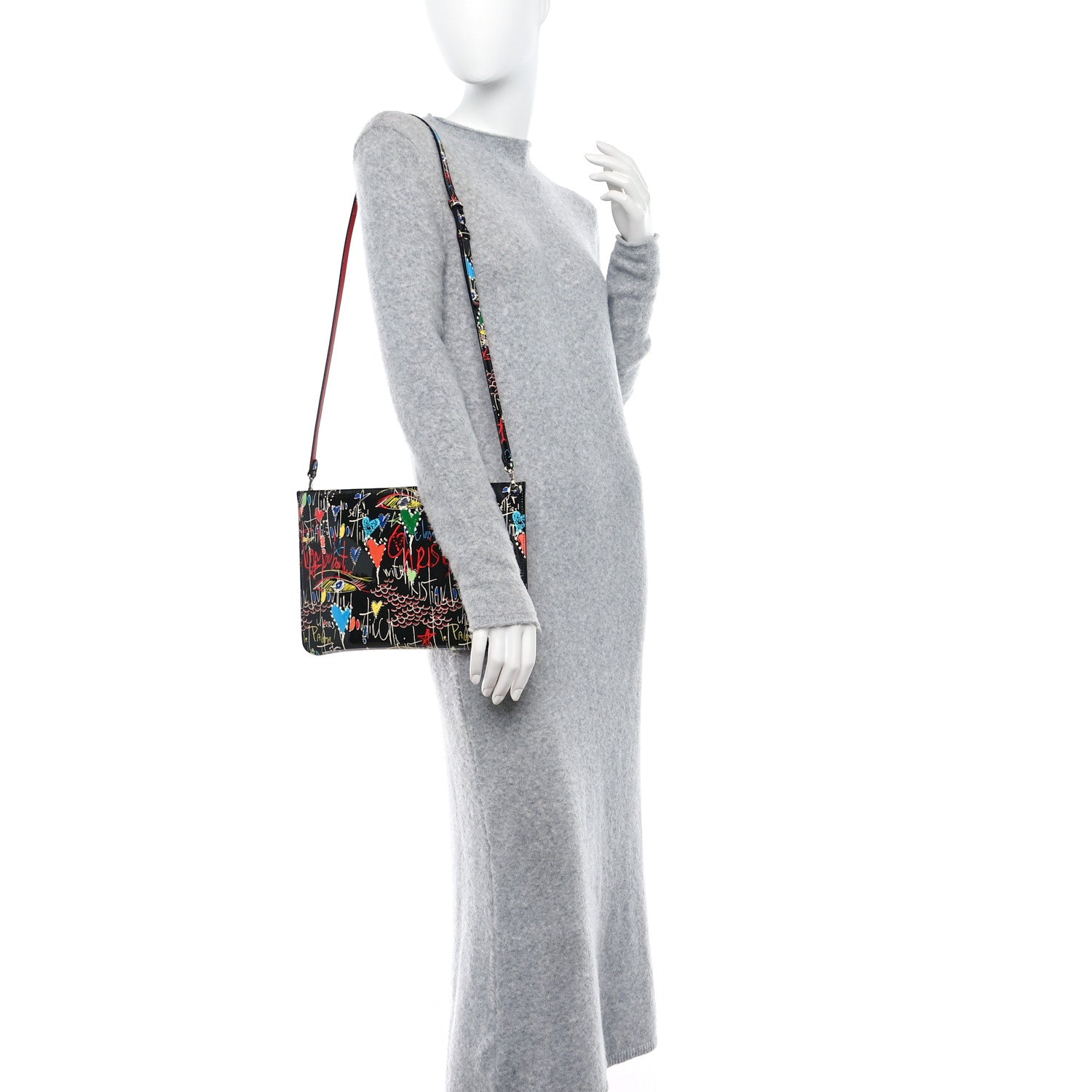 Christian Louboutin Patent Loubitag Loubiclutch Graffiti Clutch Black 2 of 8