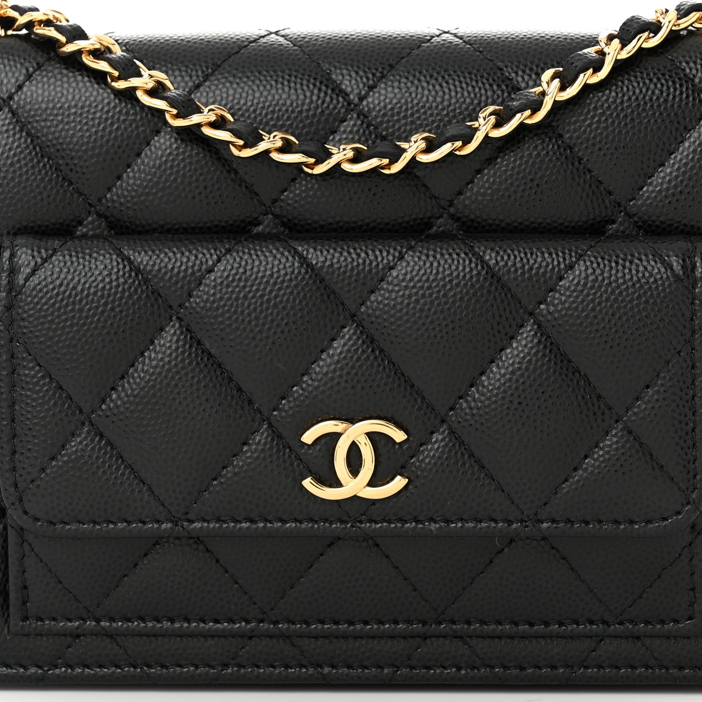 Caviar Quilted Pocket Clutch With Chain WOC Black