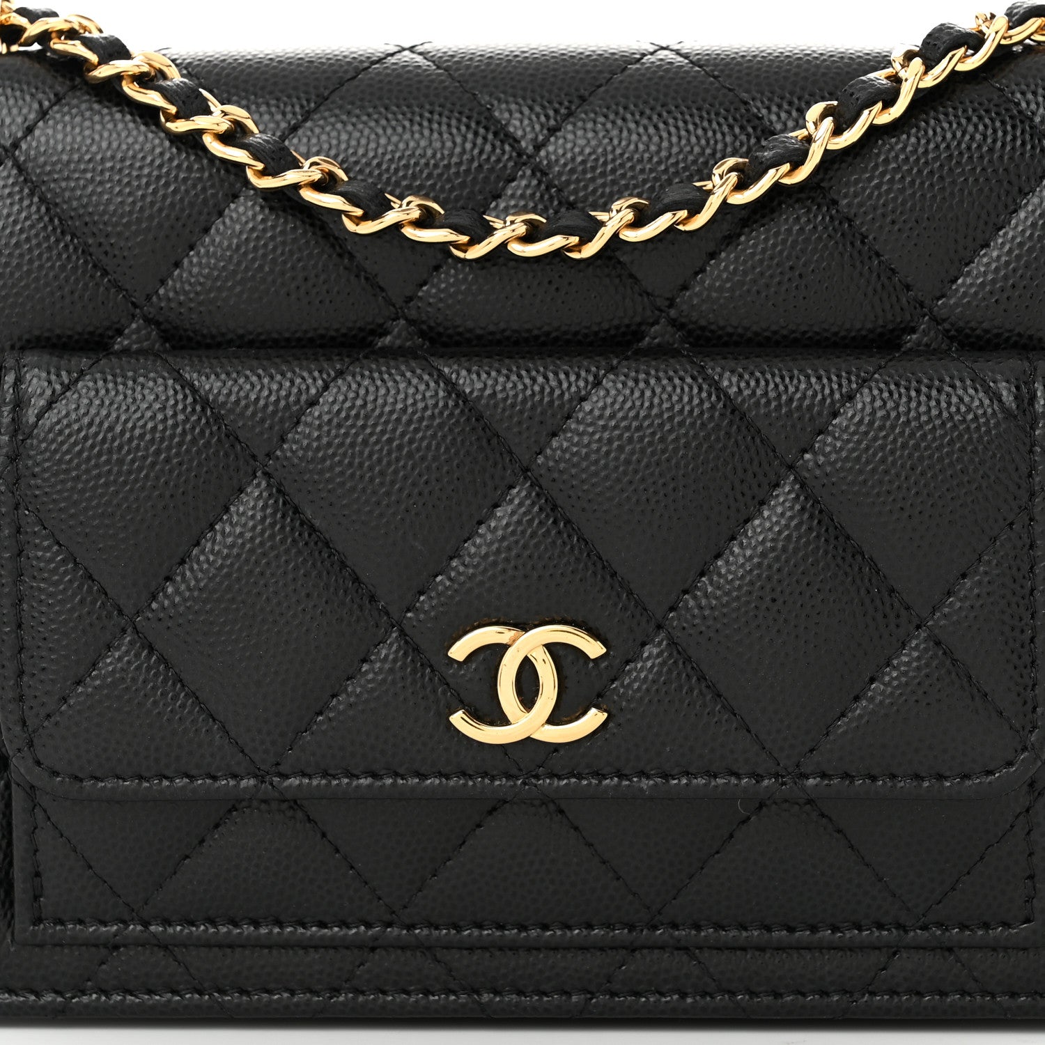 Chanel Caviar Quilted Pocket Clutch With Chain WOC Black 9 of 13