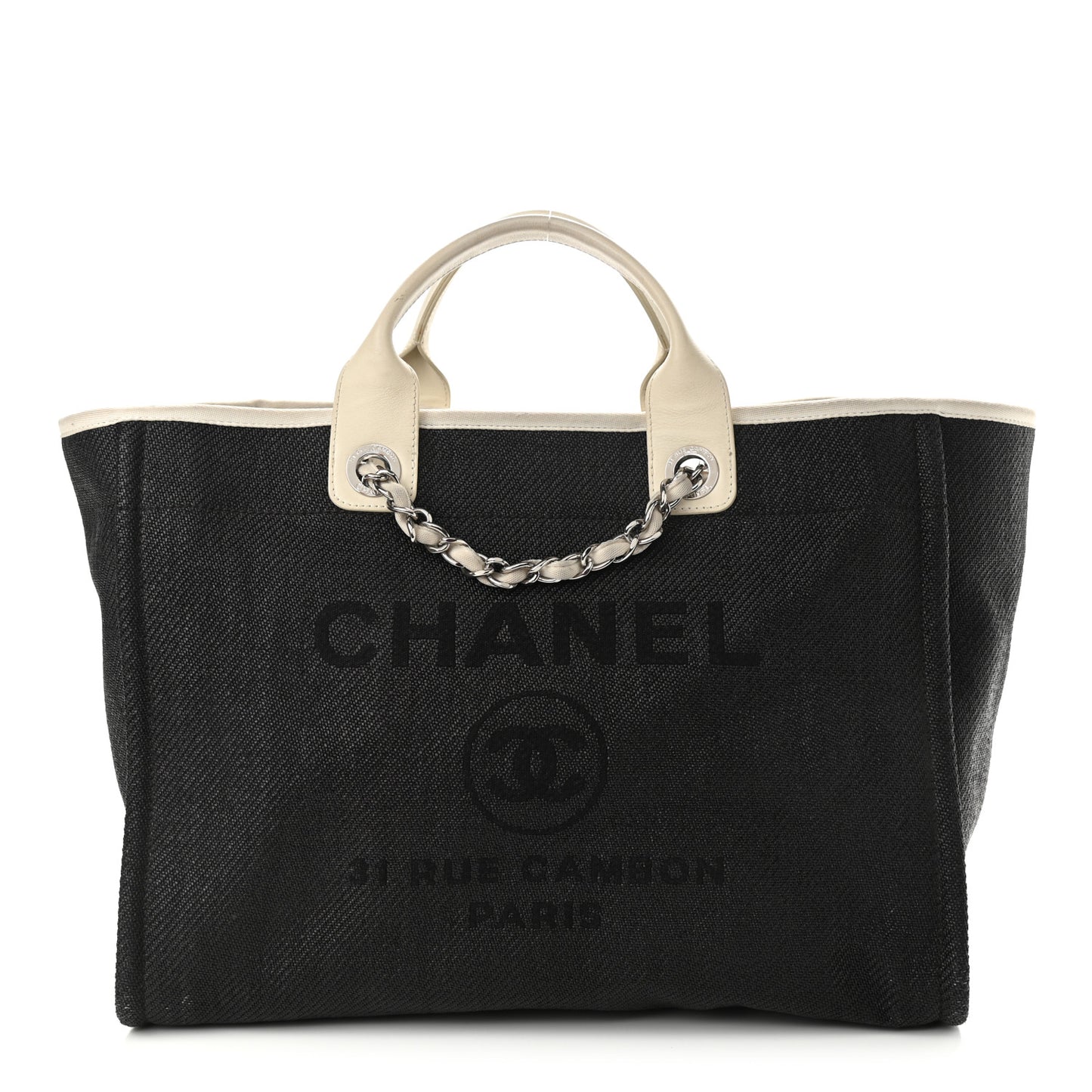 Canvas Medium Deauville Tote Black White