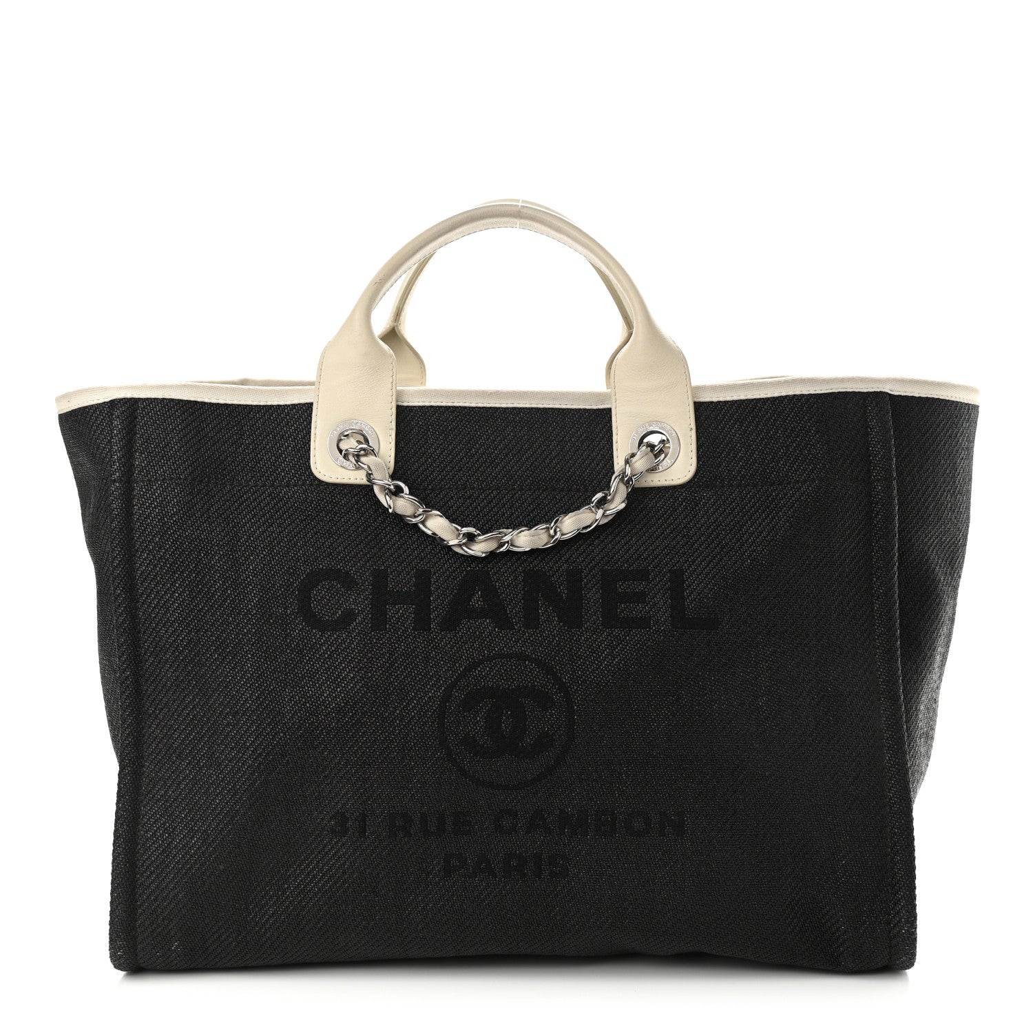 Chanel Canvas Medium Deauville Tote Black White 1 of 12