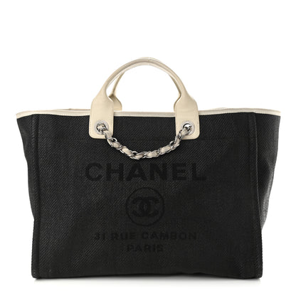 Chanel Canvas Medium Deauville Tote Black White 1 of 12