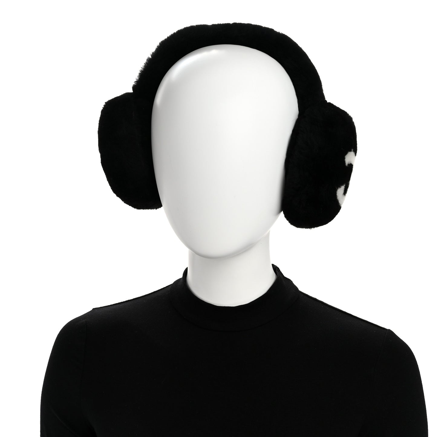 Shearling CC Ear Muffs Black White