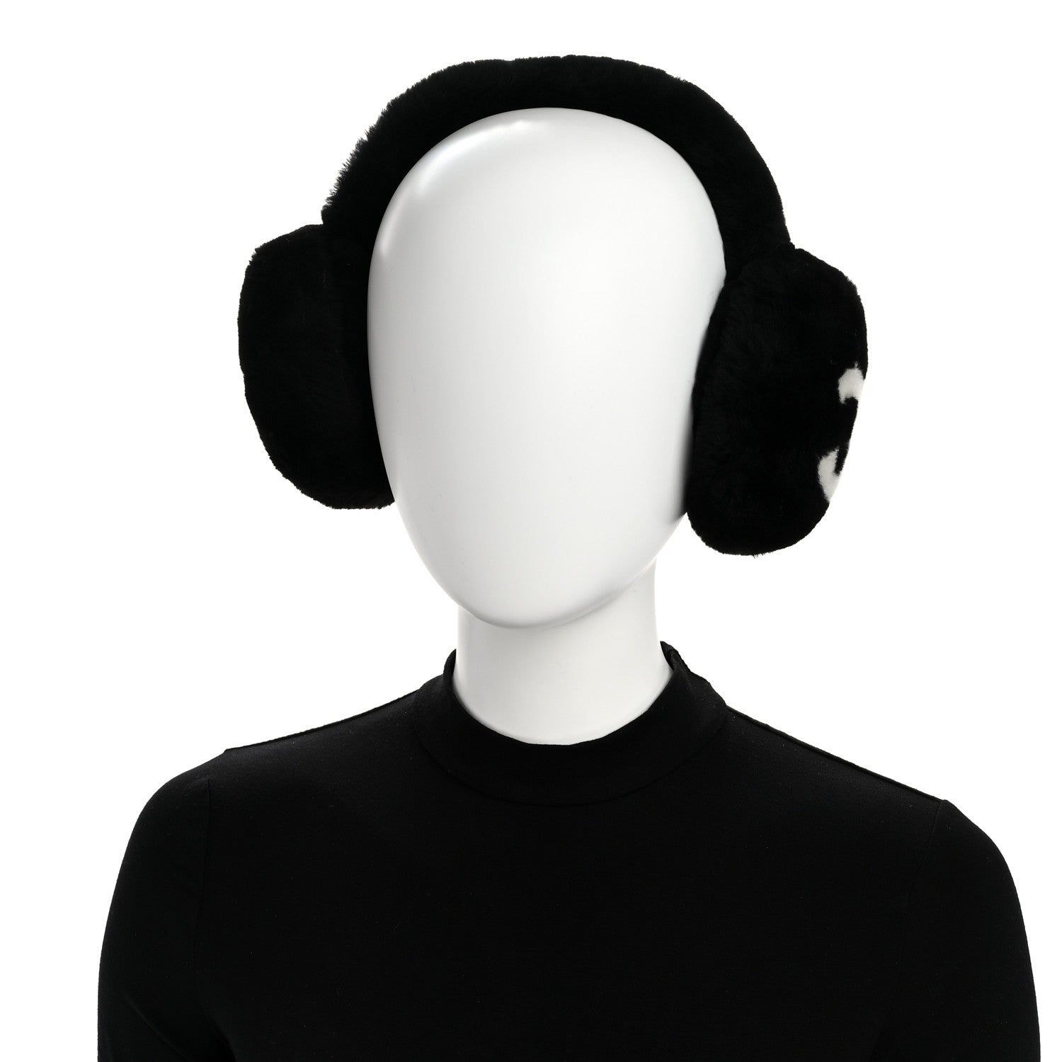 Chanel Shearling CC Ear Muffs Black White 2 of 6