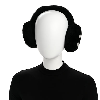 Chanel Shearling CC Ear Muffs Black White 2 of 6