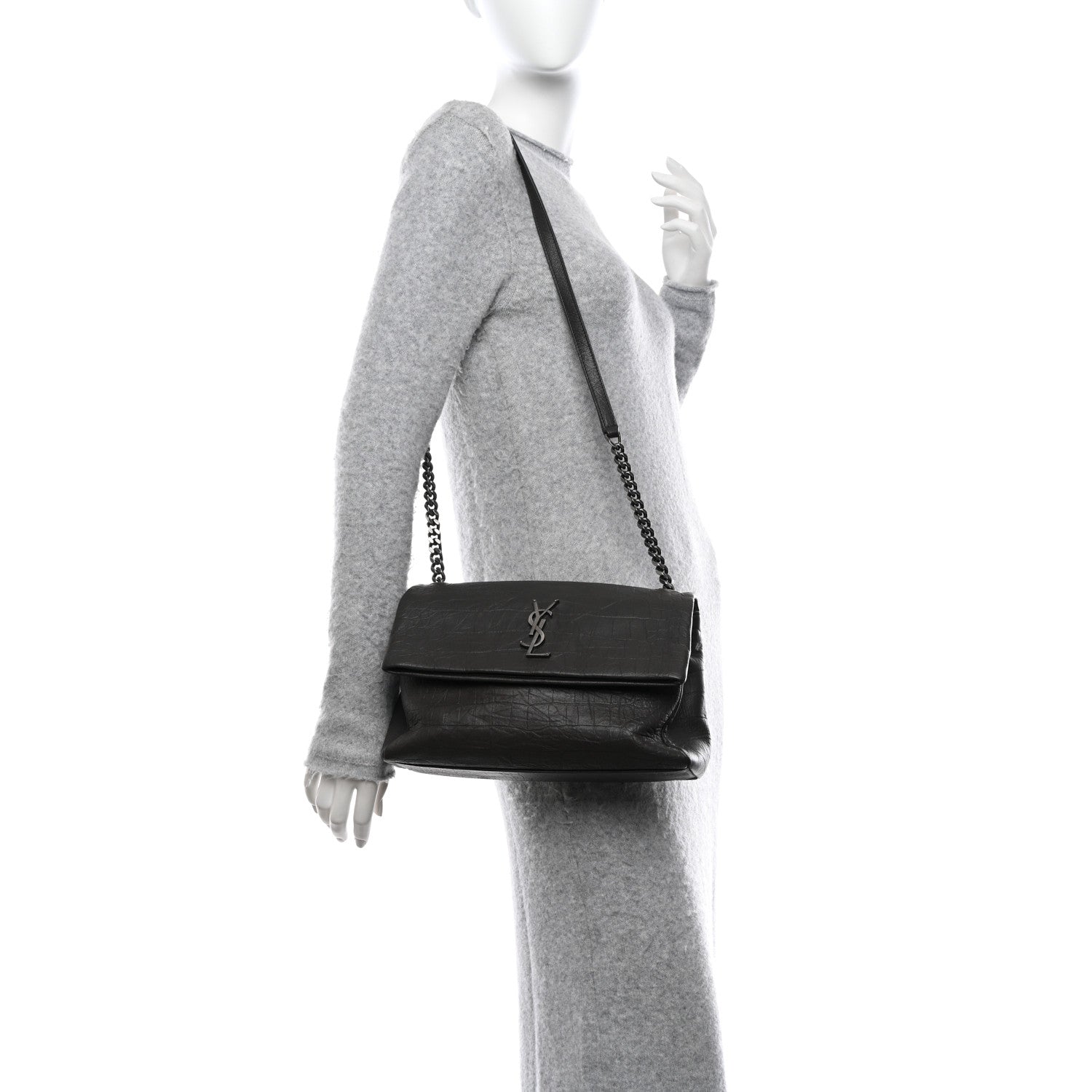 Saint Laurent Calfskin Crocodile Embossed Medium West Hollywood Monogram Fold-Over Earth 2 of 10