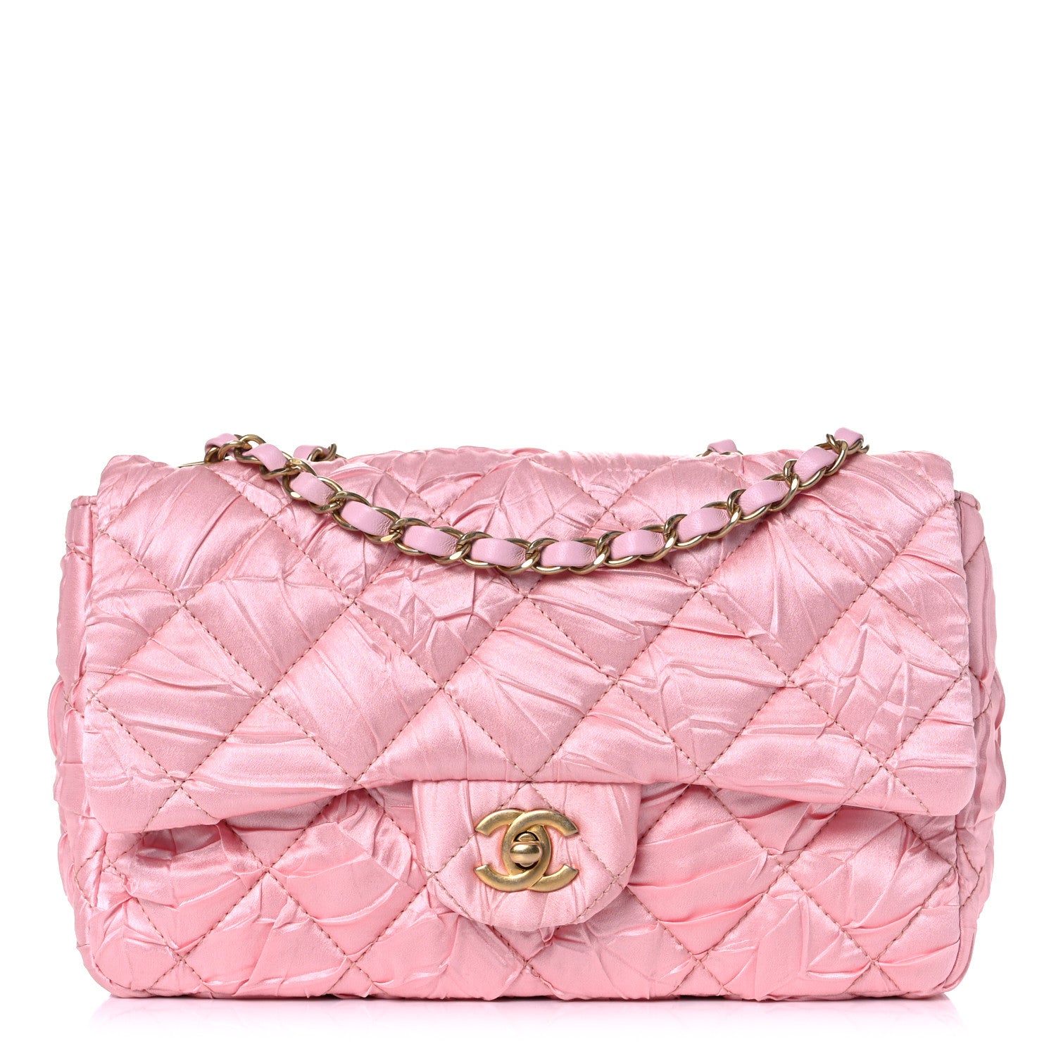Chanel Satin Quilted Pleated Medium Single Flap Pink 1 of 10