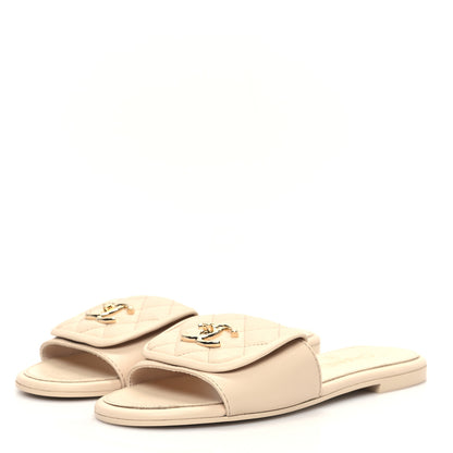 Chanel Lambskin Quilted Turnlock Flat Mules 37 Light Beige 3 of 10