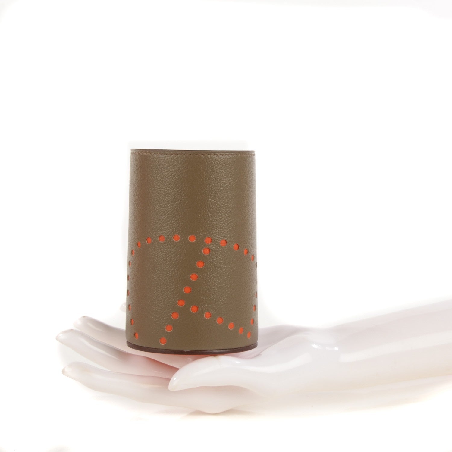 Hermes Taurillon Lisse Vache Velvet Evelyn Pencil Holder Etoupe Potiron 2 of 7