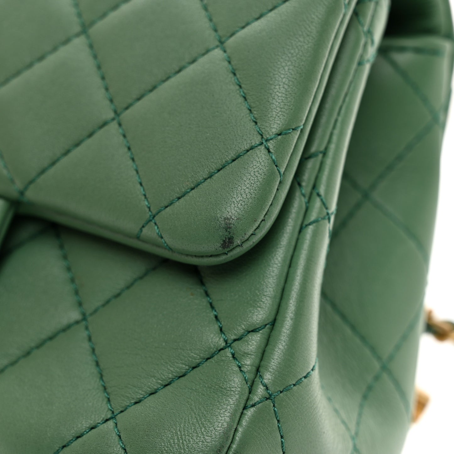 Lambskin Quilted Mini Pearl Crush Flap Dark Green