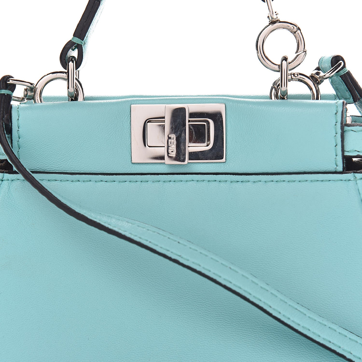 Fendi Shiny Nappa Micro Peekaboo Iconic Satchel Turchese Egiz 11 of 11