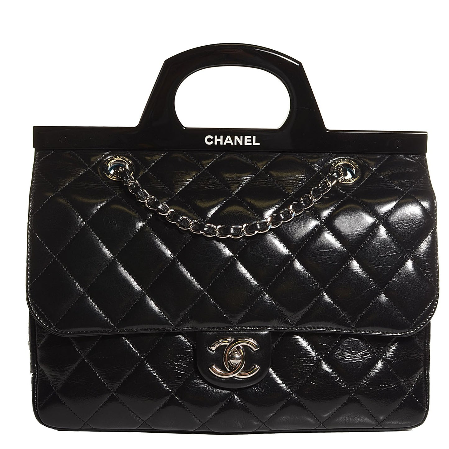 Glazed Calfskin Small CC Delivery Tote Black