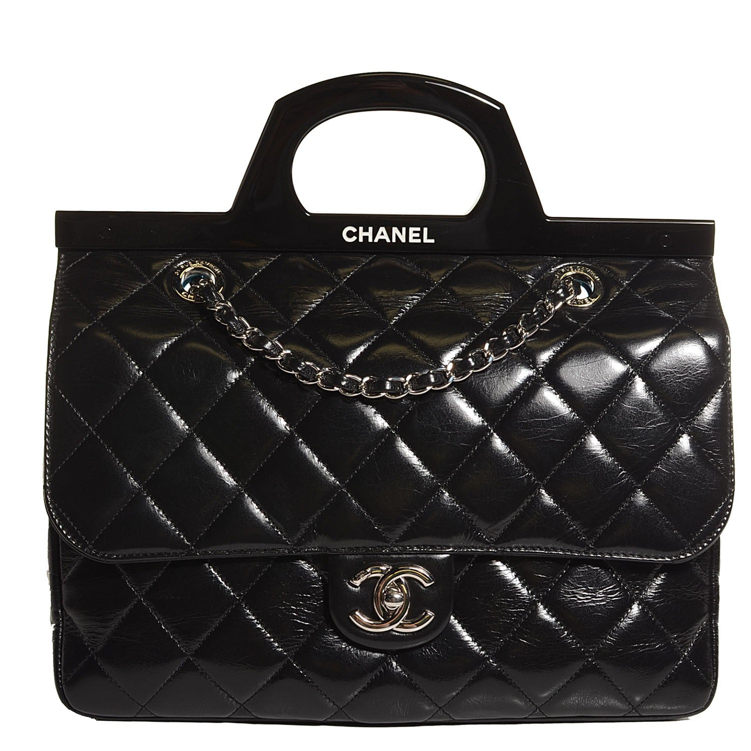 Chanel Glazed Calfskin Small CC Delivery Tote Black 1 of 9