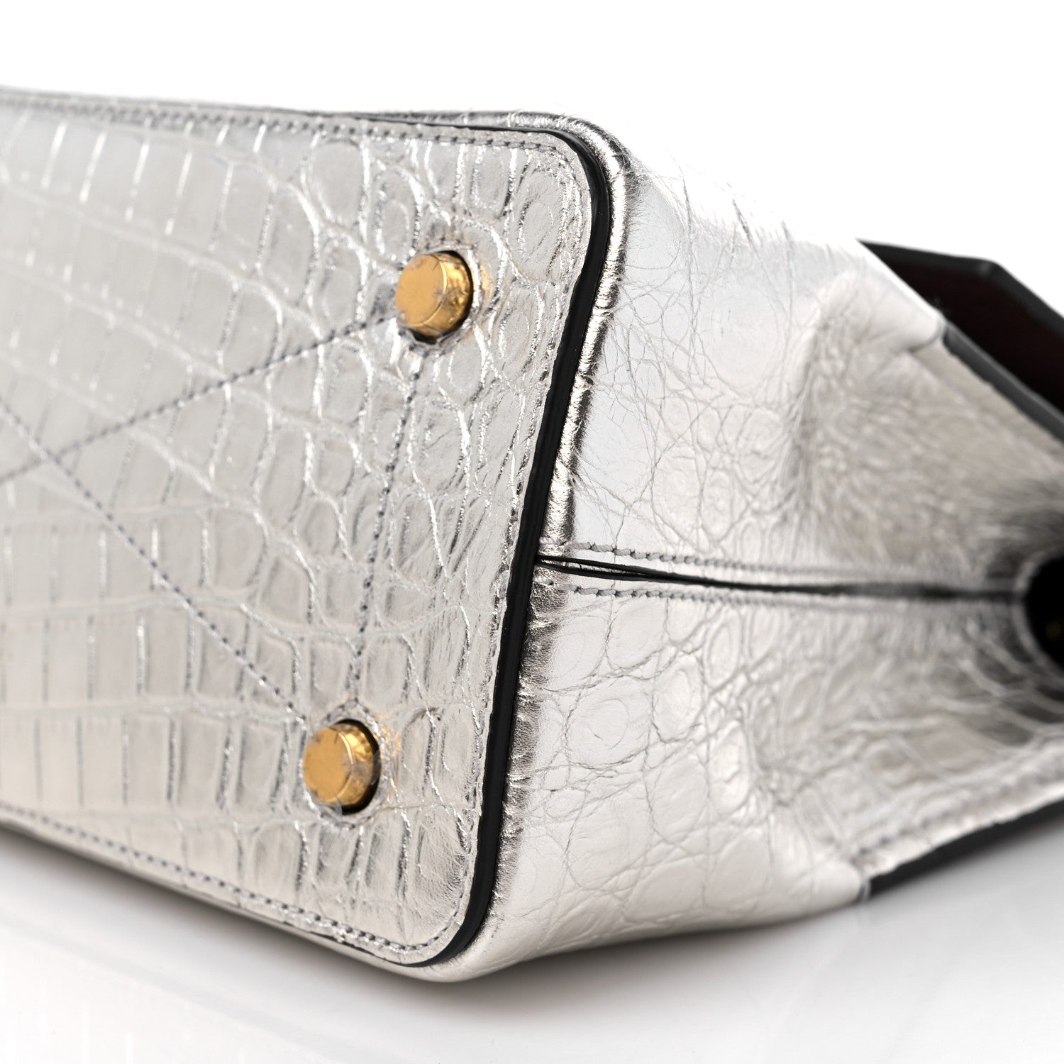 Mulberry Metallic Calfskin Crocodile Embossed Mini Seaton Silver 8 of 13