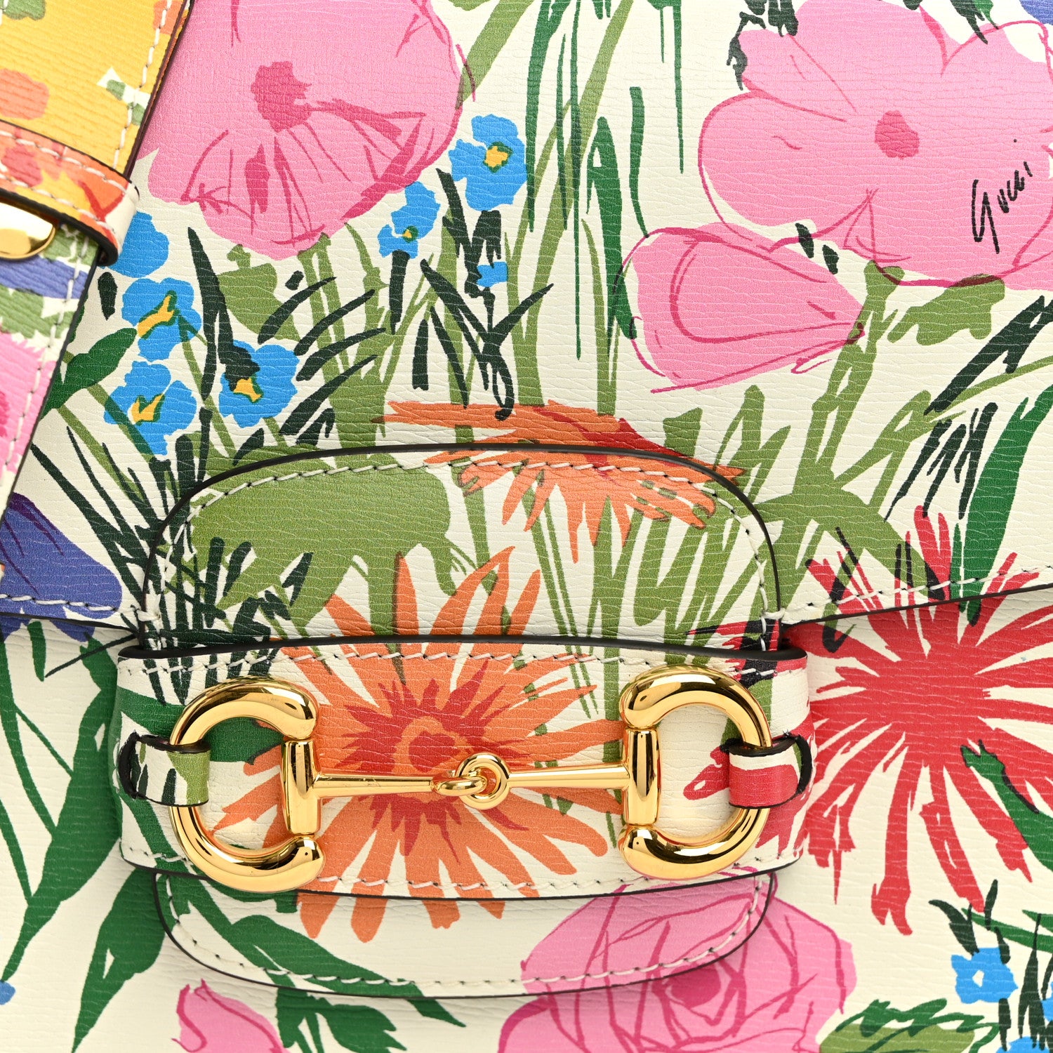 Gucci X KEN SCOTT New Shangai Calfskin Jardin D'Avril Floral Print Horsebit 1955 Shoulder Bag Ivory Pink Wild Rose 8 of 10