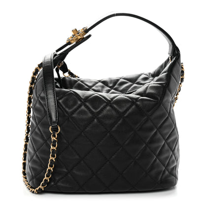 Chanel Lambskin Quilted Large Perfect Meeting Hobo Black 1 of 11