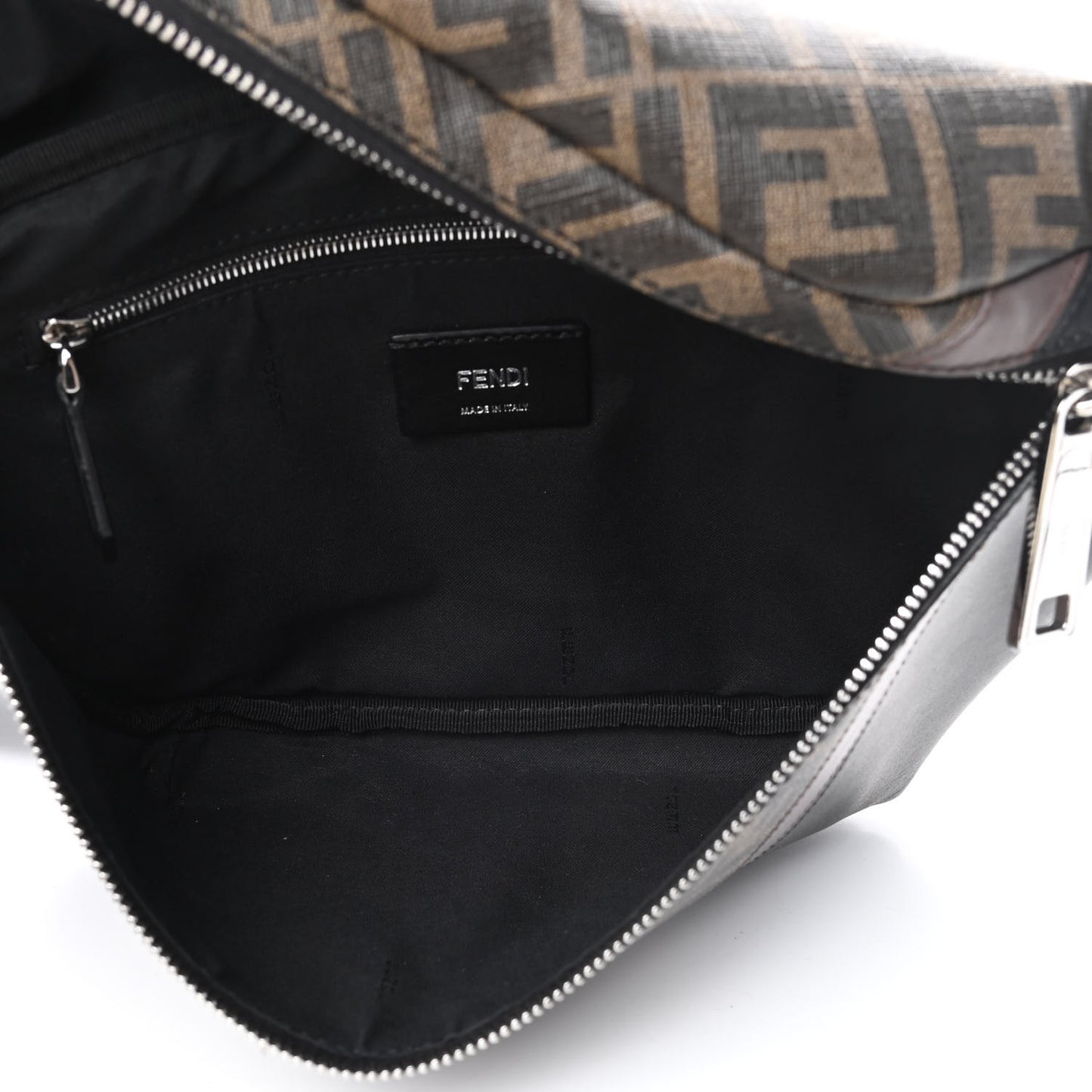 Glazed Fabric Vitello Liberty FF 1974 Diagonal Belt Bag Tobacco Moresco Black