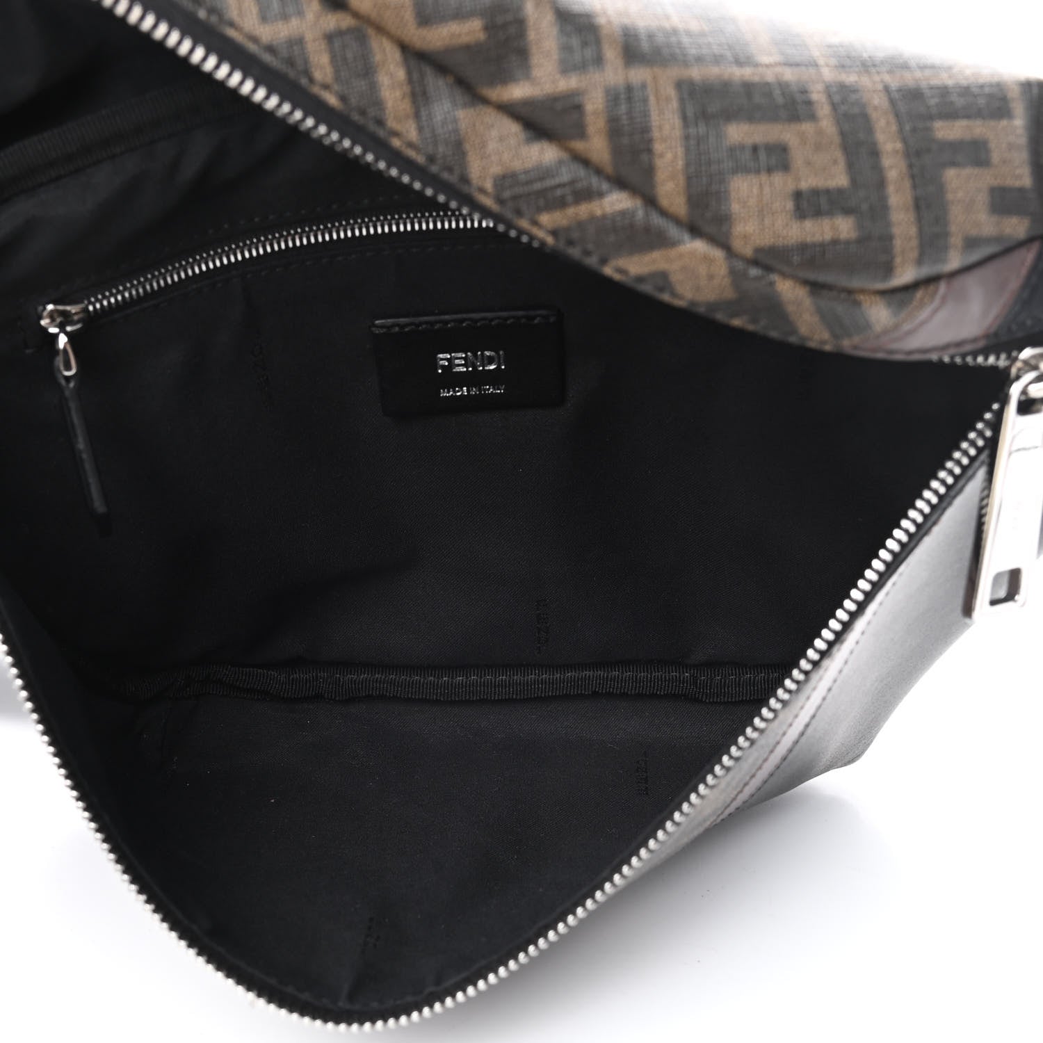 Fendi Glazed Fabric Vitello Liberty FF 1974 Diagonal Belt Bag Tobacco Moresco Black 5 of 12