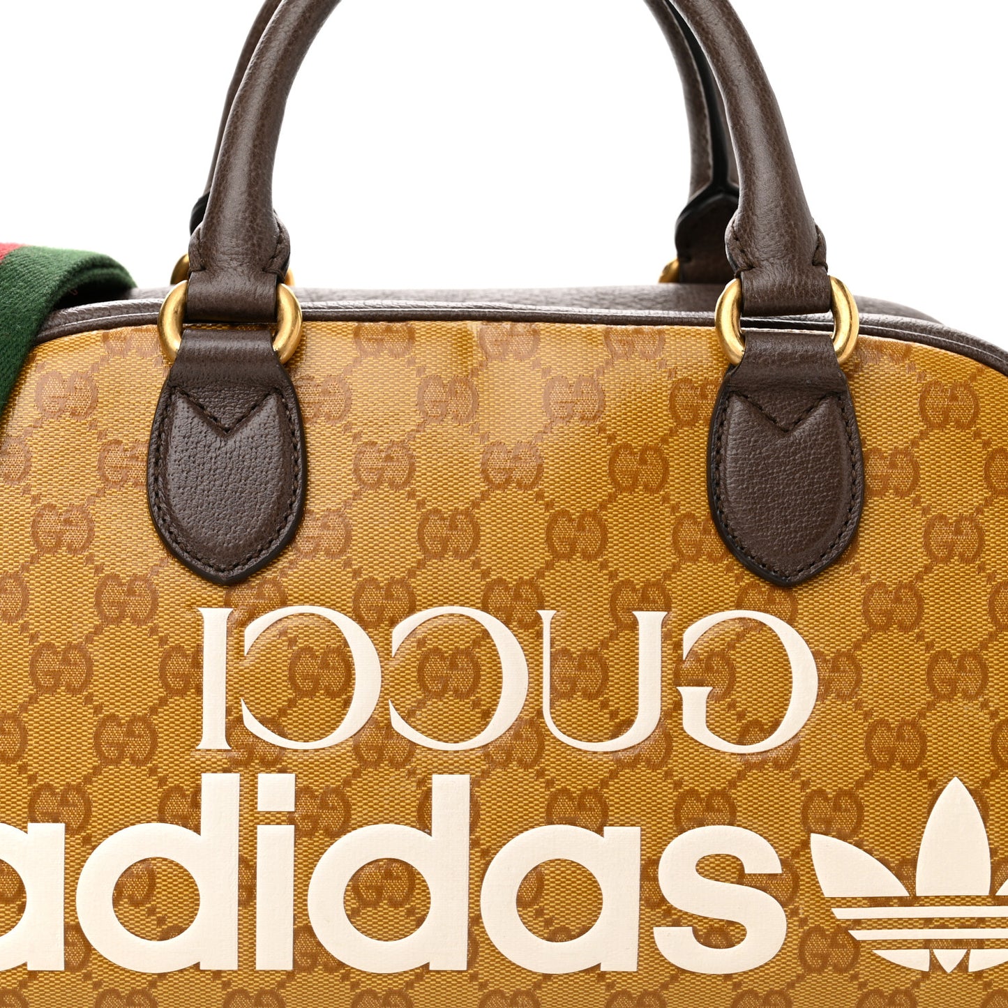 X ADIDAS Crystal Vintage Monogram Textured Dollar Calfskin Web Trefoil Logo Mini Bowling Bag Mid Natural Nut Off White New Acero