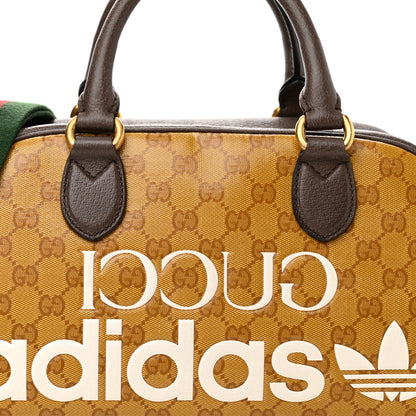 Gucci X ADIDAS Crystal Vintage Monogram Textured Dollar Calfskin Web Trefoil Logo Mini Bowling Bag Mid Natural Nut Off White New Acero 8 of 14