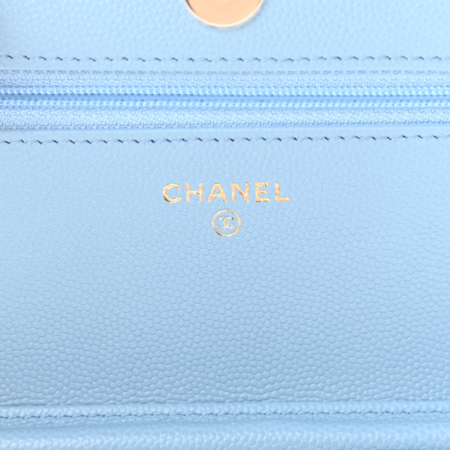 Caviar Quilted Crystal CC Wallet On Chain WOC Light Blue
