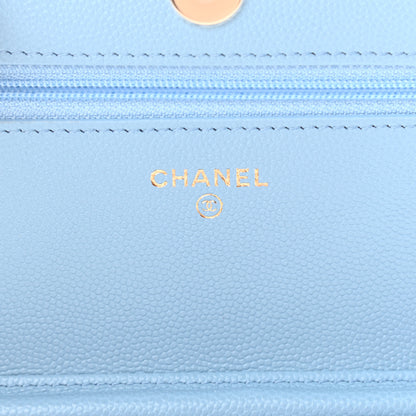 Chanel Caviar Quilted Crystal CC Wallet On Chain WOC Light Blue 6 of 12