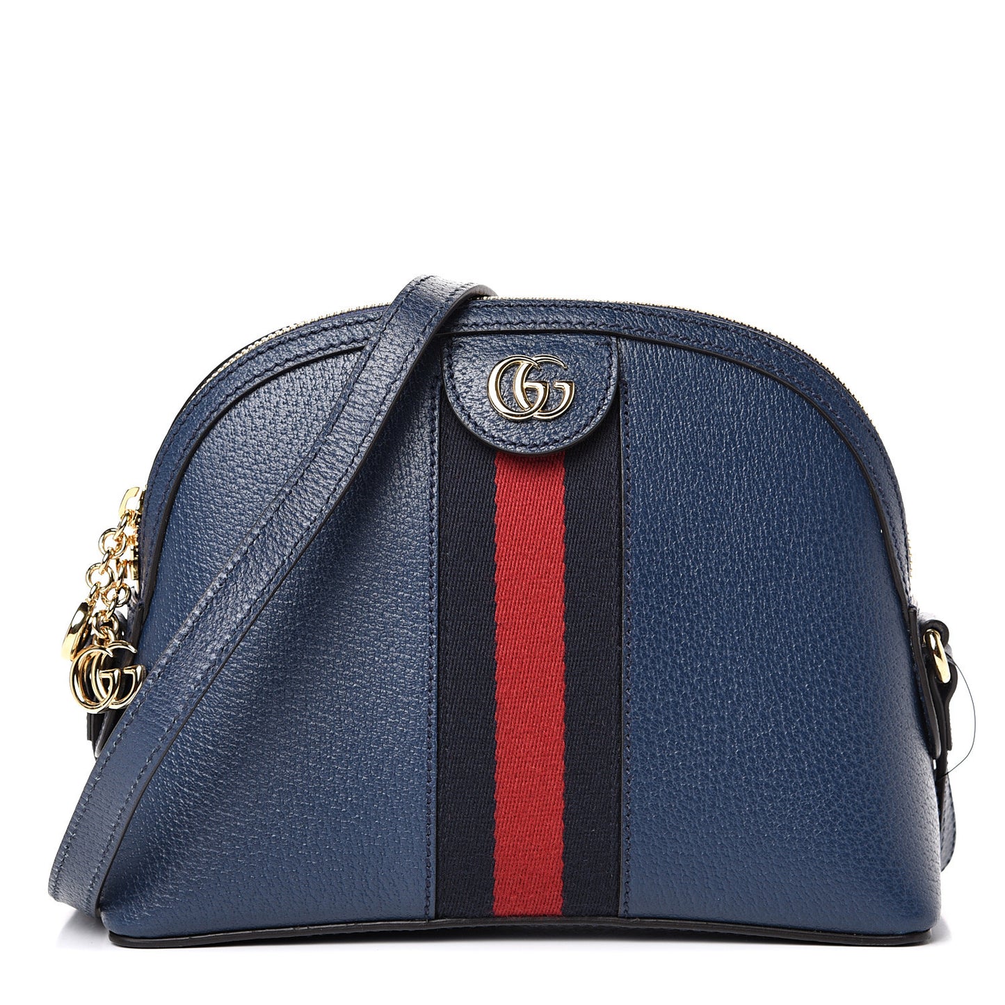Textured Dollar Calfskin Web Small Ophidia Dome Shoulder Bag Blue Agata