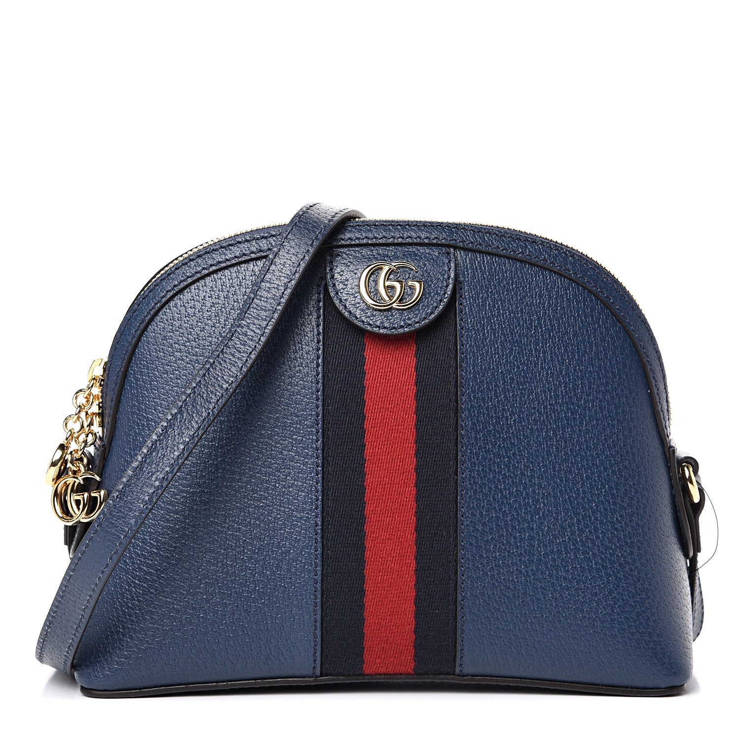 Gucci Textured Dollar Calfskin Web Small Ophidia Dome Shoulder Bag Blue Agata 1 of 10