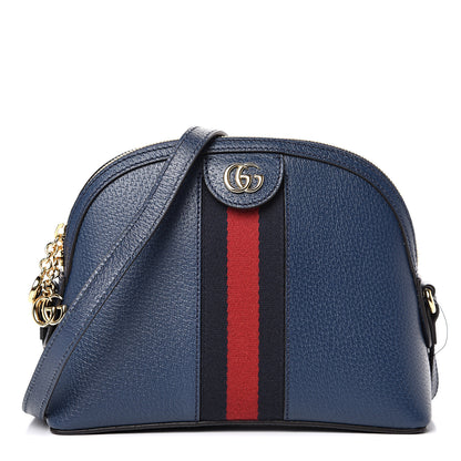 Gucci Textured Dollar Calfskin Web Small Ophidia Dome Shoulder Bag Blue Agata 1 of 10