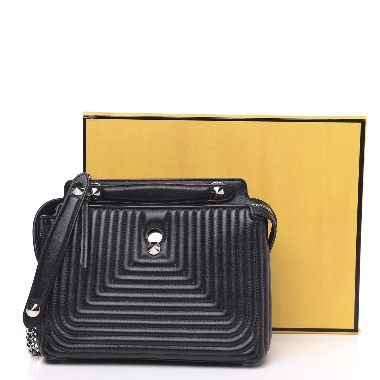 Shiny Nappa Trapuntata Small DotCom Click Chain Satchel Black