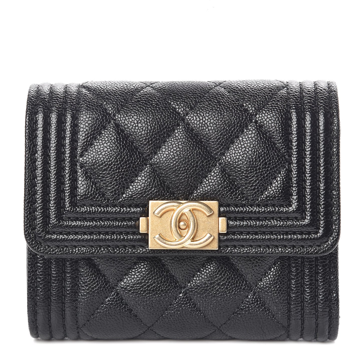 Caviar Quilted Small Boy Flap Wallet Black