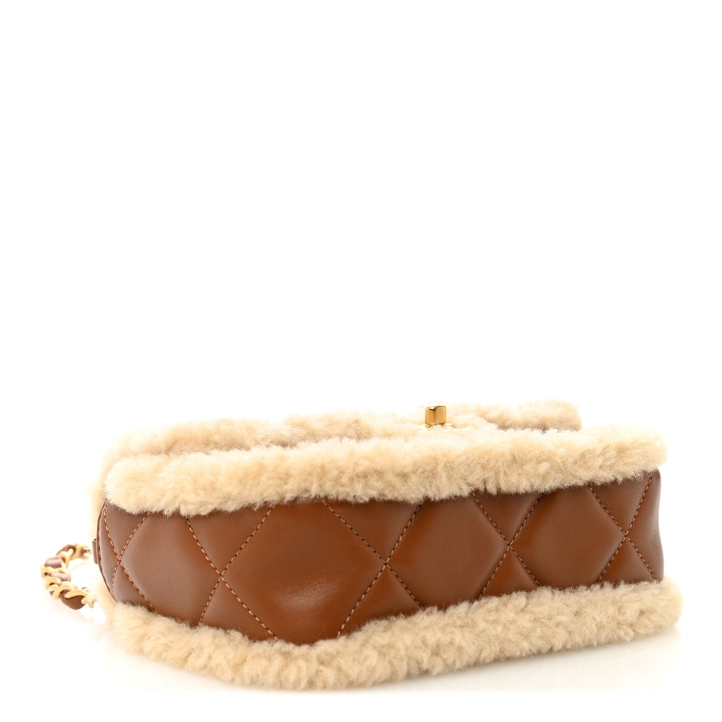 Shearling Lambskin Quilted Mini Furry Coco Flap Beige Brown
