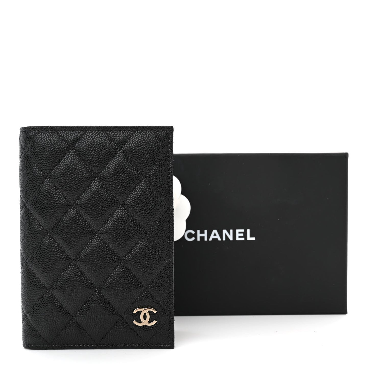 Iridescent Caviar Quilted Passport Holder Black