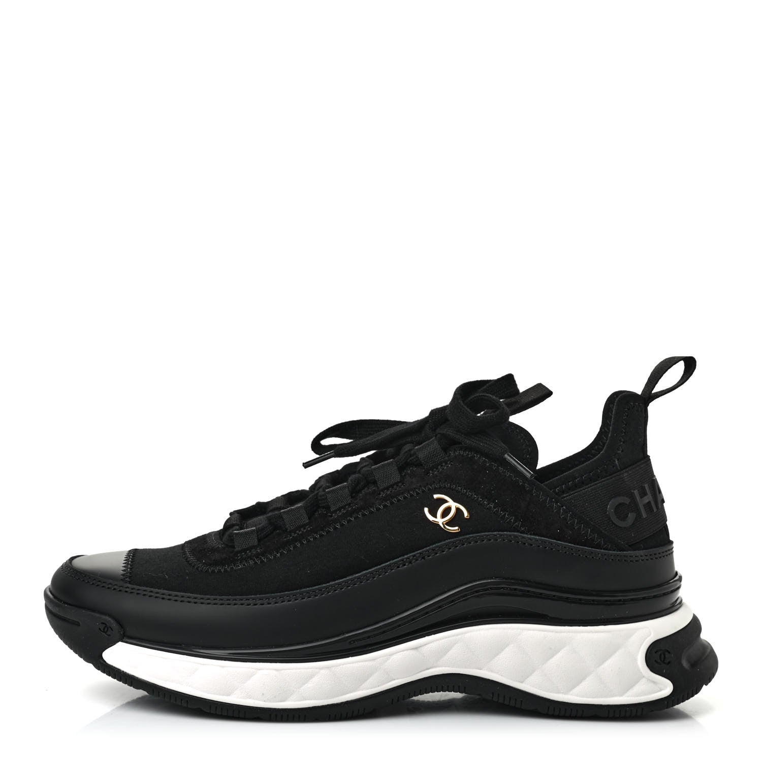 Chanel Velvet Calfskin Mixed Fibers CC Sneakers 39 Black 1 of 7