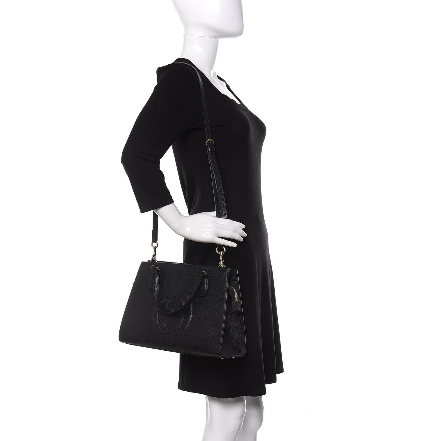Pebbled Calfskin Medium Soho Top Handle Satchel Black