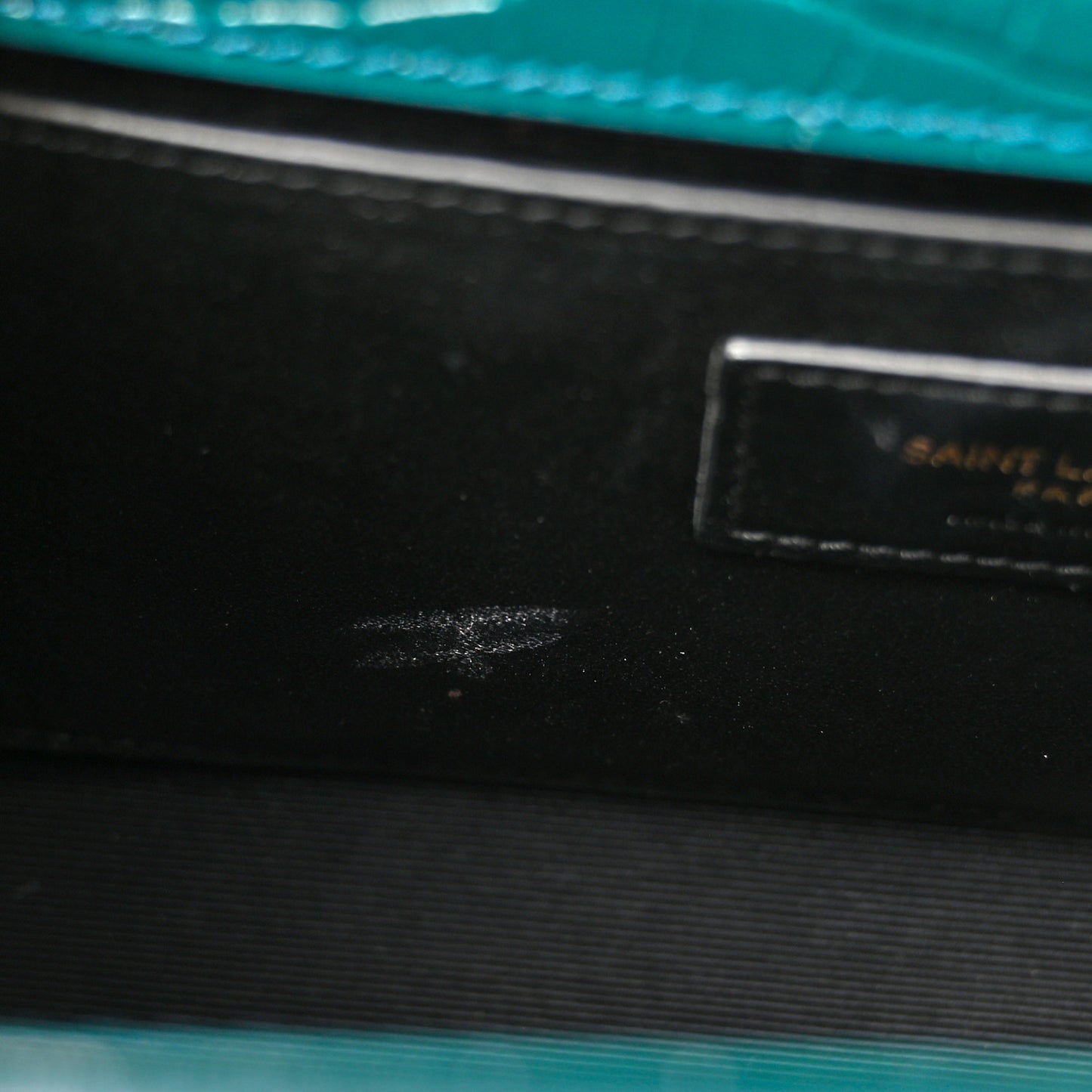 Calfskin Crocodile Embossed Small Classic Monogram Kate Tassel Satchel Dark Green