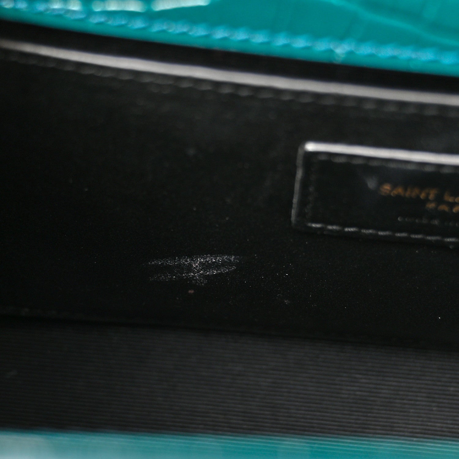 Saint Laurent Calfskin Crocodile Embossed Small Classic Monogram Kate Tassel Satchel Dark Green 10 of 10