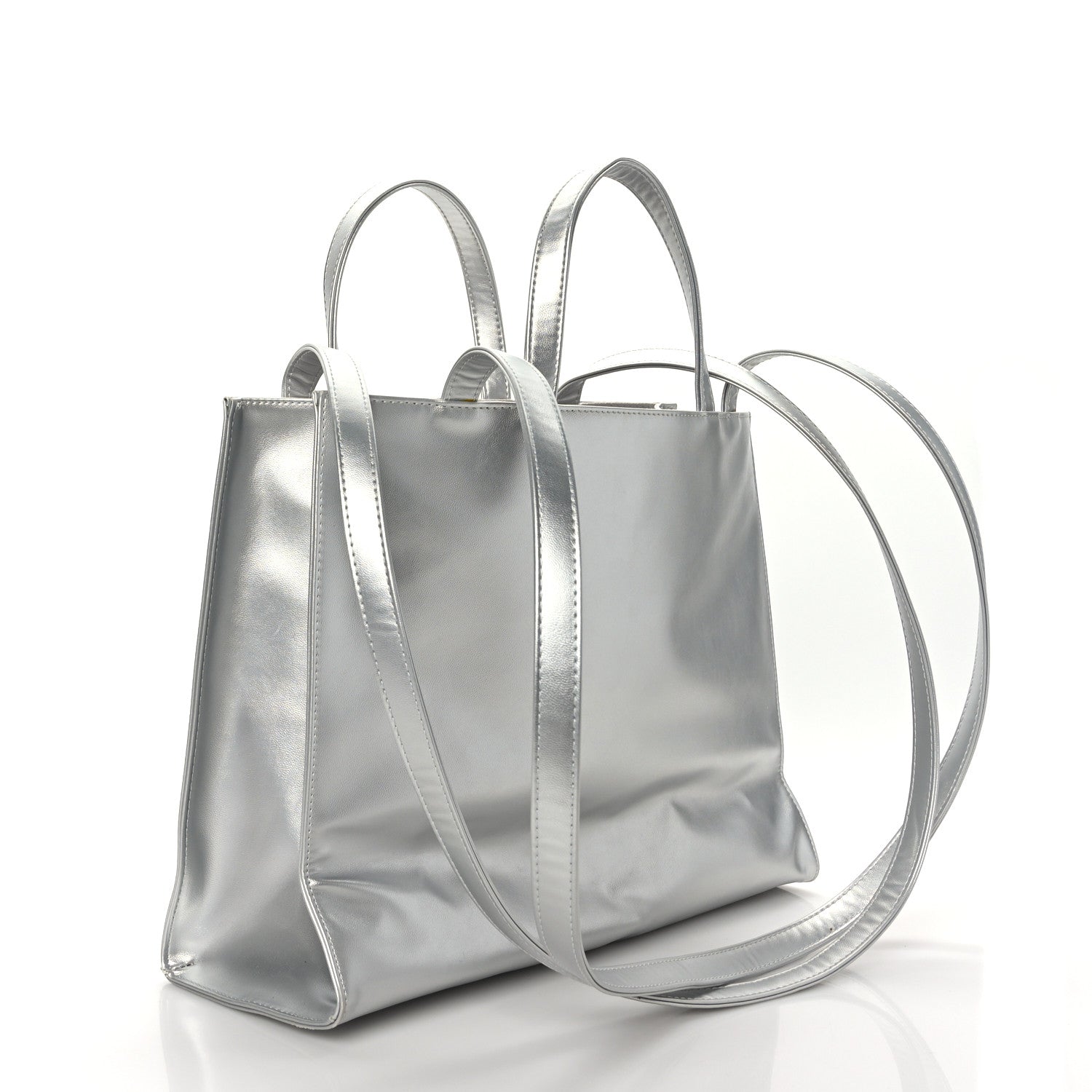Telfar Metallic Vegan Leather Medium Shopping Bag Silver 3 of 10