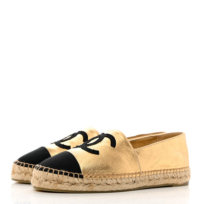 Chanel Laminated Lambskin Grosgrain CC Espadrilles 40 Gold Black 3 of 8