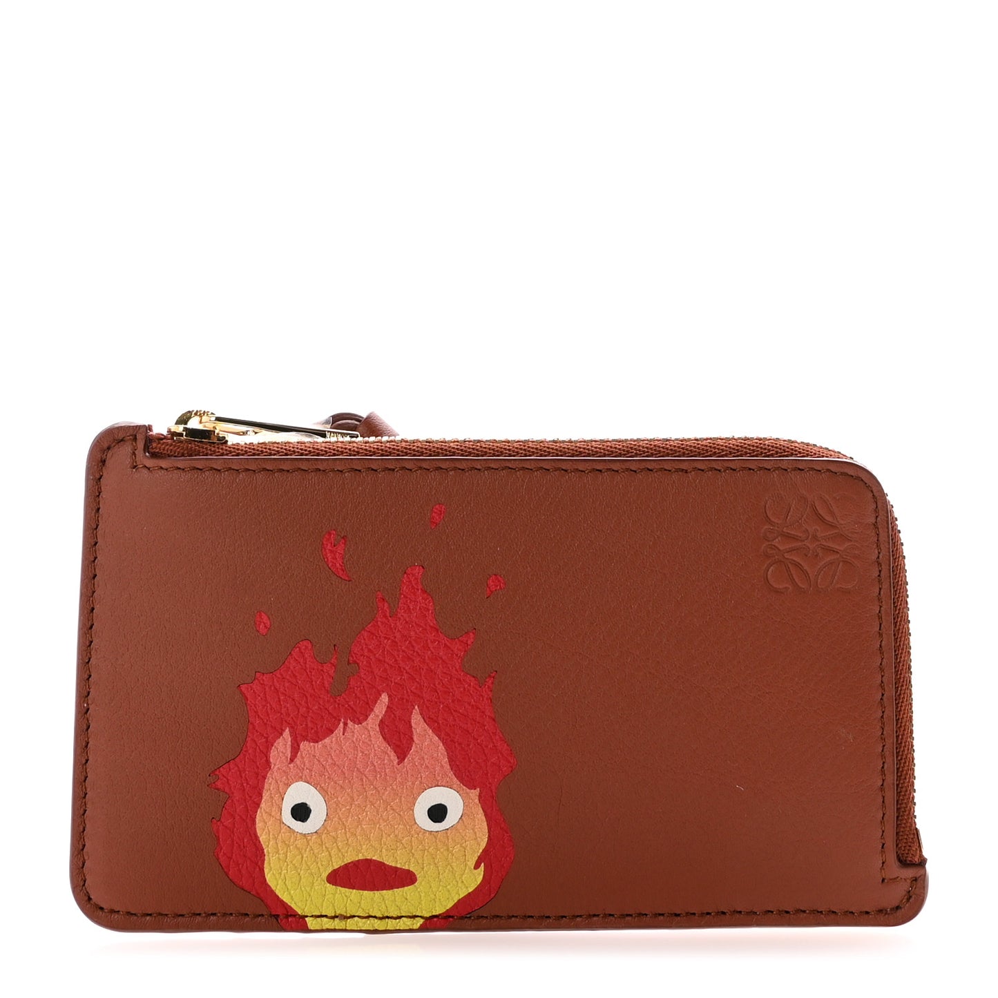 X HOWLS MOVING CASTLE Classic Calfskin Calcifer Coin Cardholder Rust
