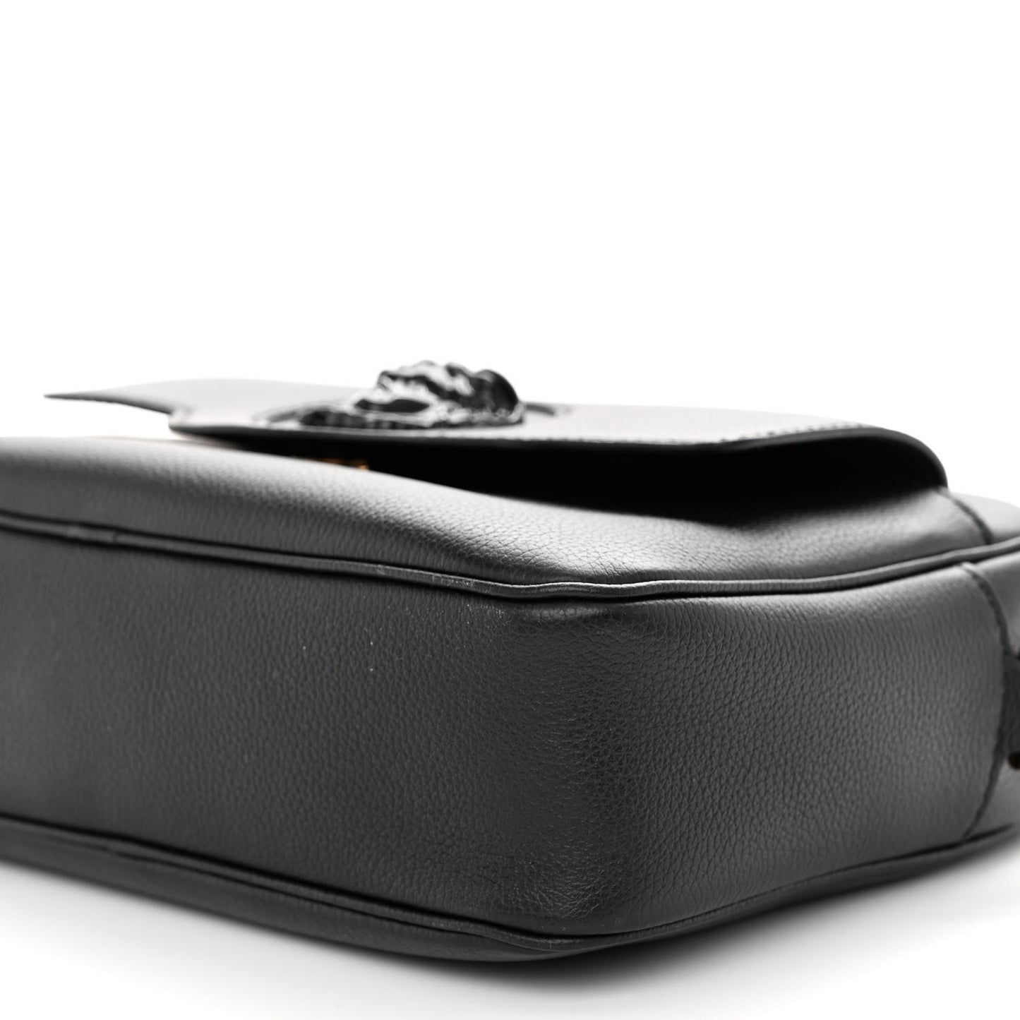 Grained Calfskin Medusa Camera Bag Black