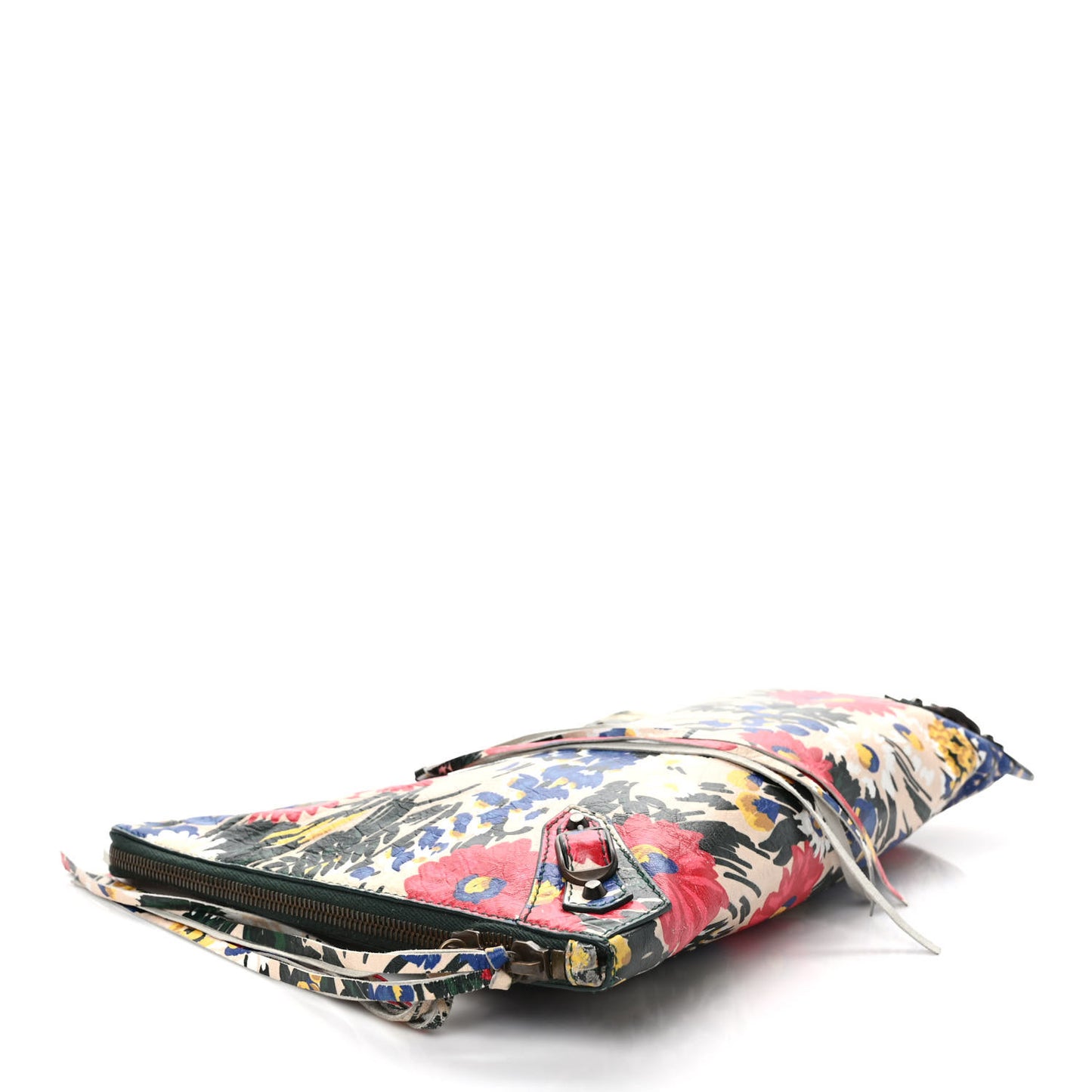 Agneau Classic Hardware Fleurs Small Pouch Beige Red Green