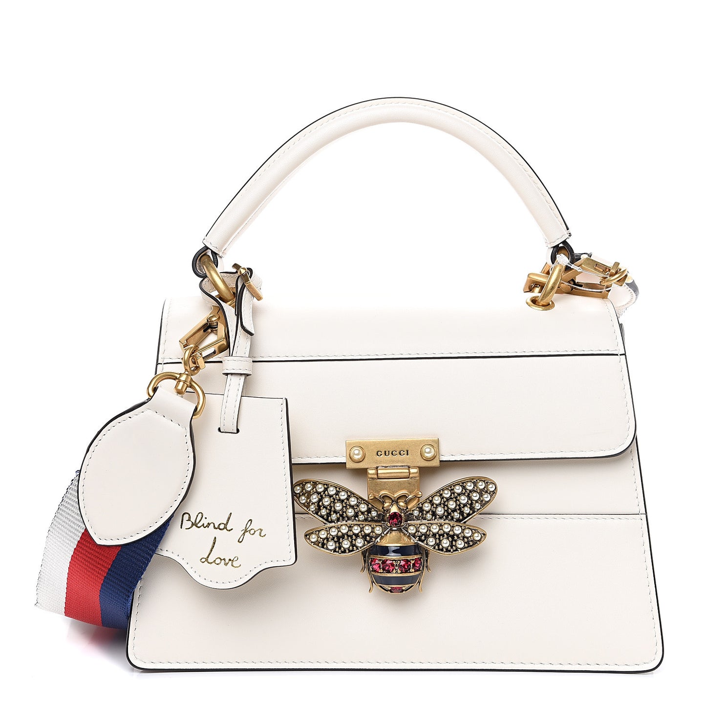 Calfskin Sylvie Web Small Queen Margaret Top Handle Bag White