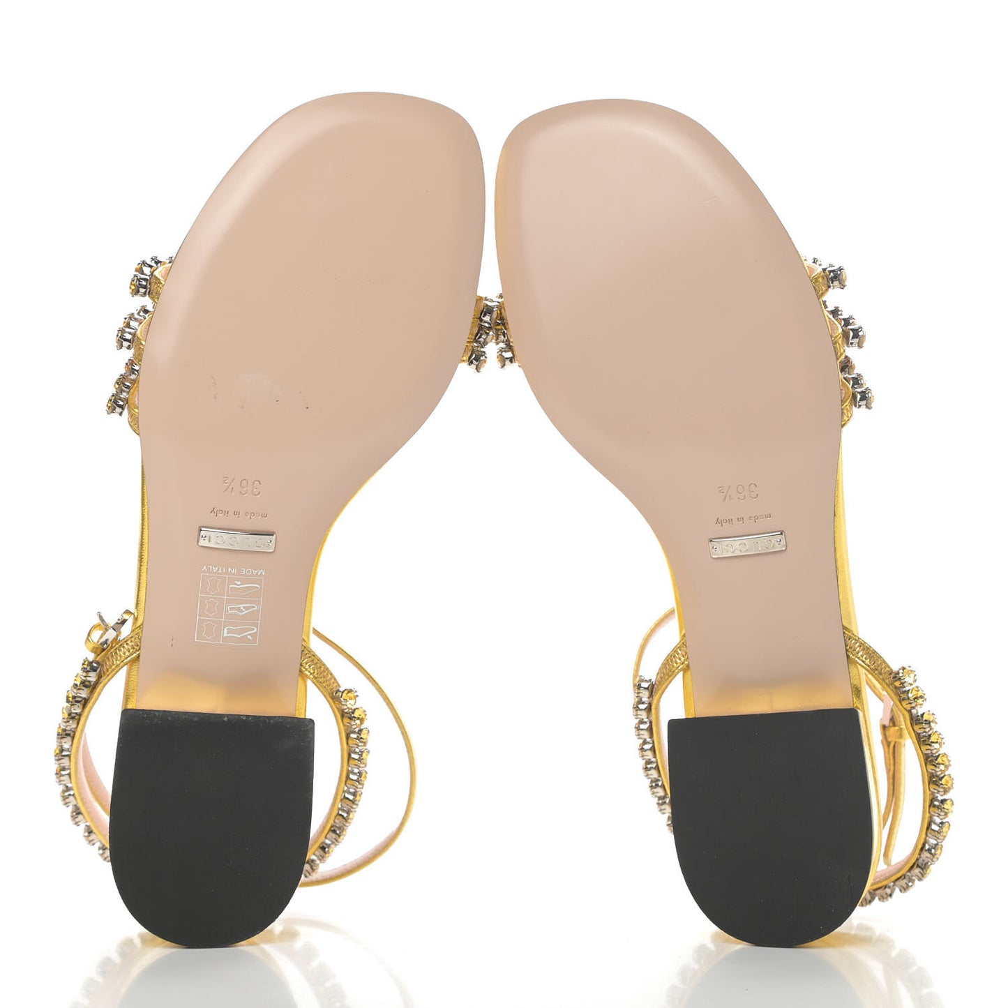 Nappa Silk Crystal Bertie T-Strap Low Heel Sandals 36.5 Gold
