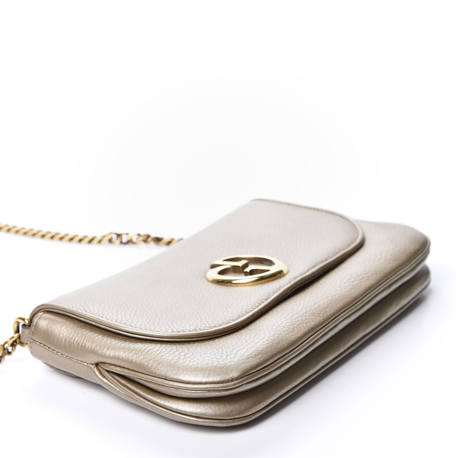 Gucci Metallic Pebbled Calfskin Medium 1973 Chain Shoulder Bag Golden Beige 3 of 9