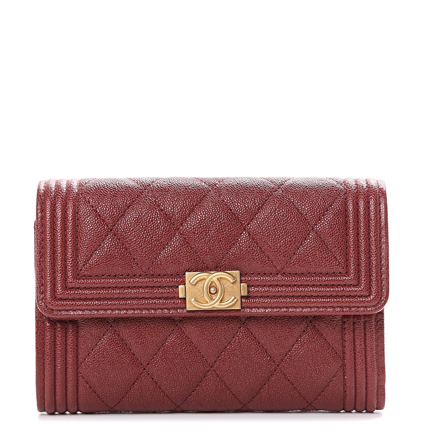 Caviar Quilted Medium Boy Flap Wallet Burgundy