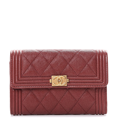 Chanel Caviar Quilted Medium Boy Flap Wallet Burgundy 1 of 9