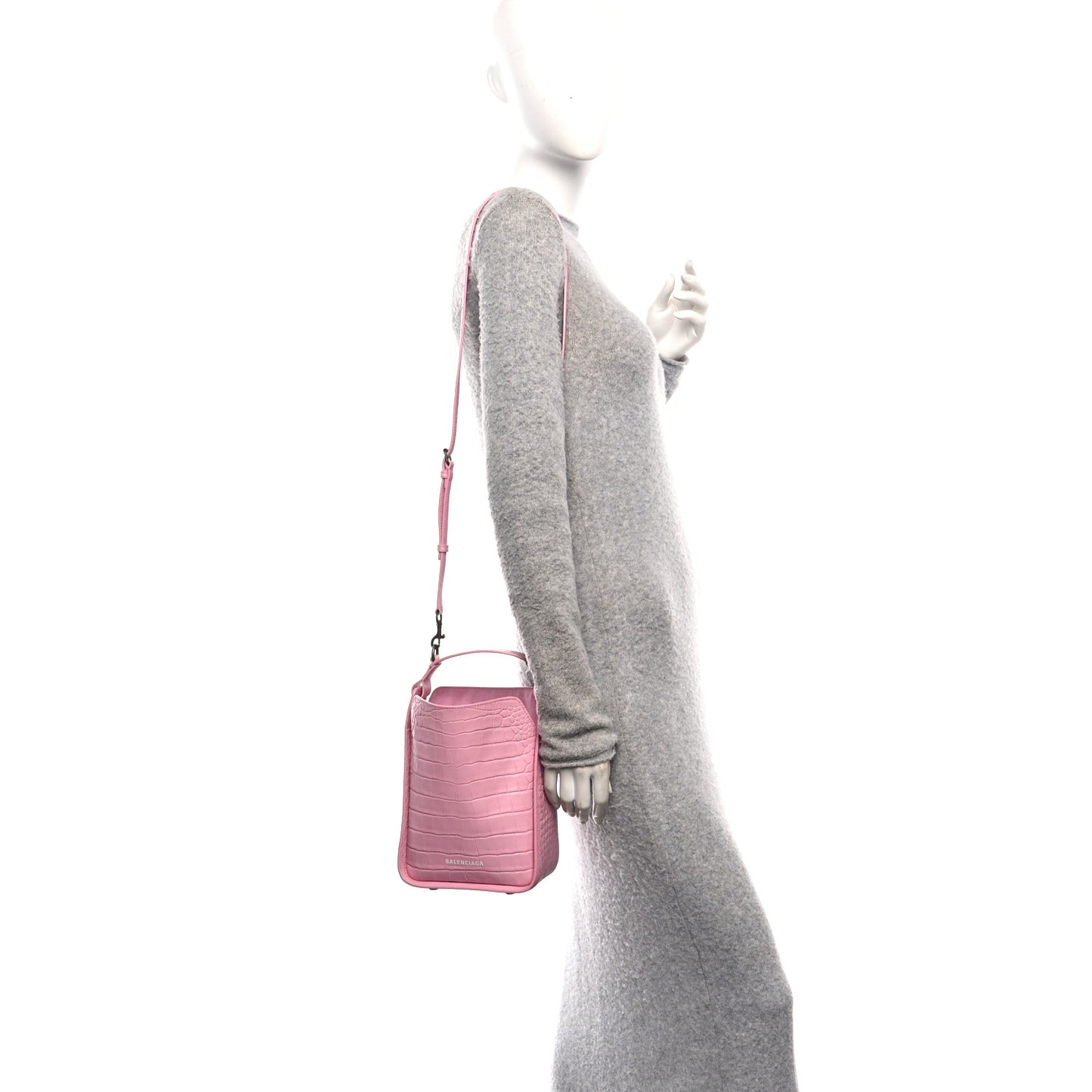 Calfskin Logo Crocodile Embossed XS Tool 2.0 North-South Tote Candy Pink White