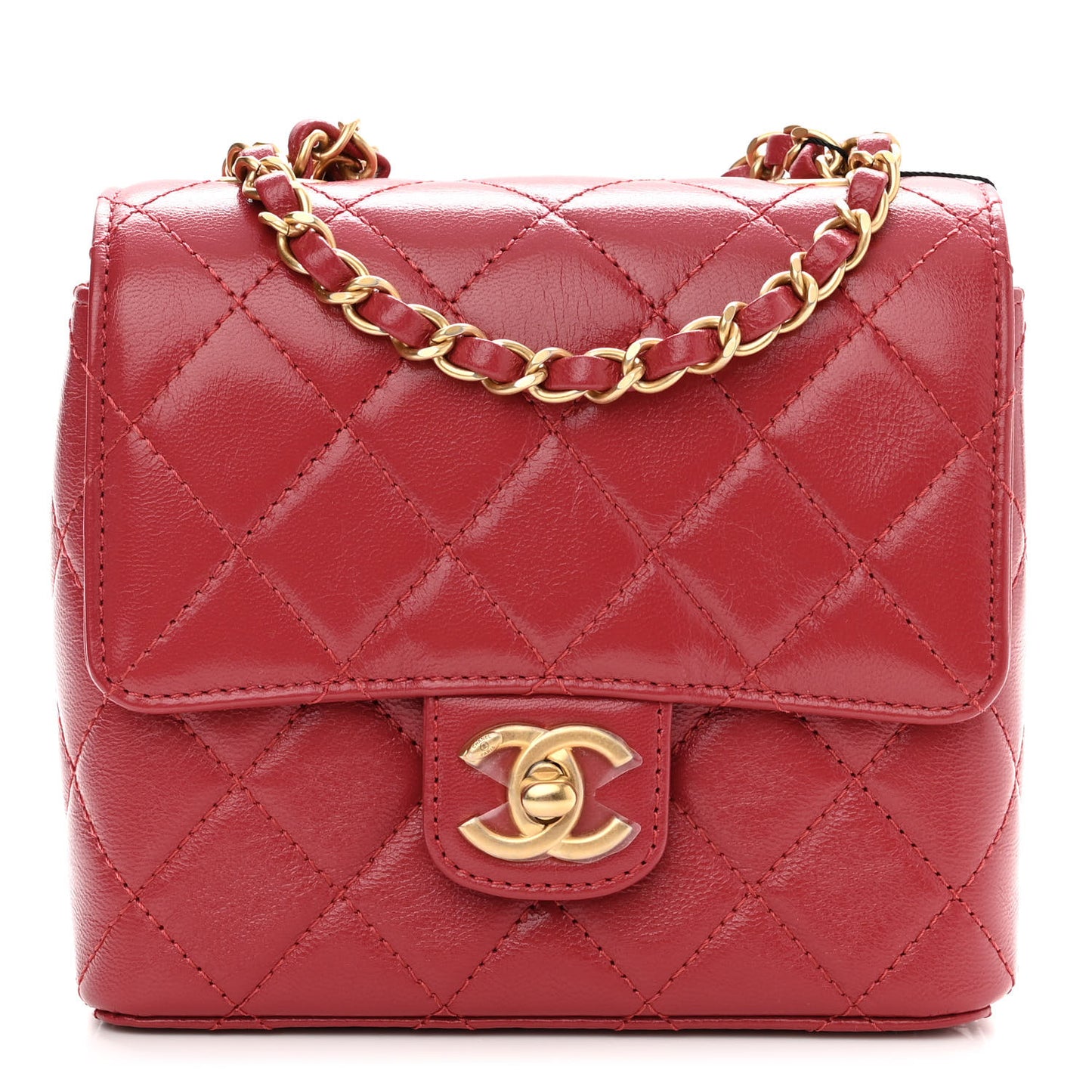 Goatskin Quilted Mini Square Flap Dark Red