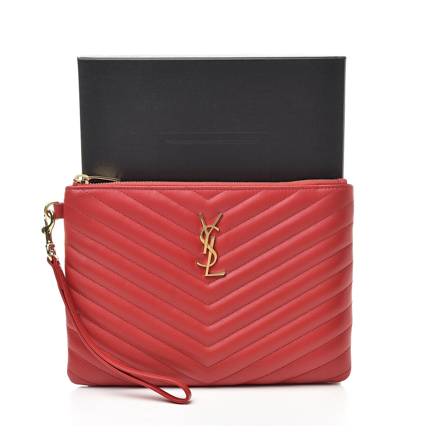 Calfskin Matelasse Chevron Monogram A5 Wristlet Red